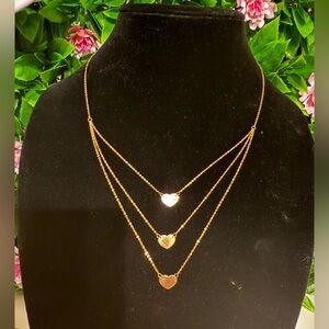 New 14k gold triple strand hear drop layer necklace